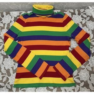 Vintage Kids Rainbow Turtleneck Size 16 Y2K Ribbed Copper Key Long Sleeve Shirt